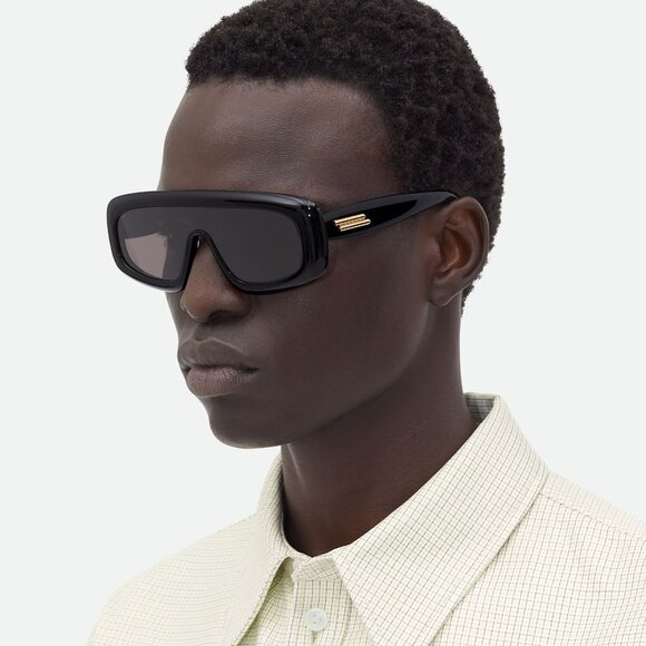 Bottega Veneta Shield Sunglasses – Black Frame / Grey Lens (BV1281S 001) - Picture 10 of 14